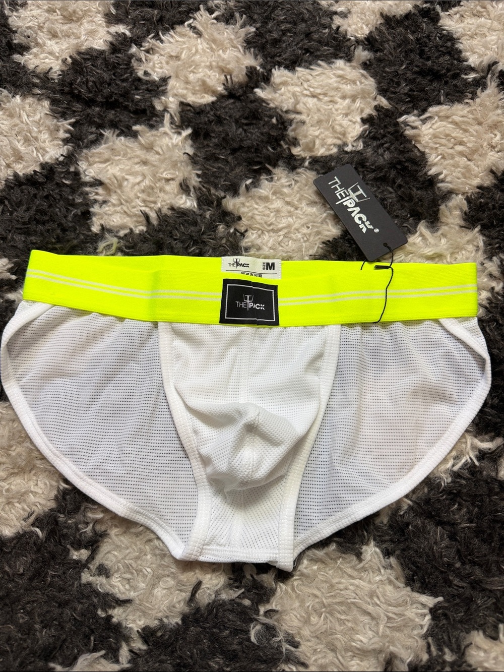Mens Neon Yellow & White Mesh Briefs - Size M (NWT)